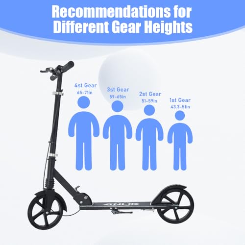 Black Dual Brake Kick Scooter with Adjustable Height & Wider Pedals for Kids, Teenagers & Adults