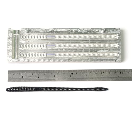 Soft Plastic Fishing Lure Mold 3-Cavity Aluminium Injection for Worms 6''