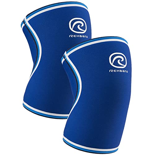 Rehband Original Knee Sleeve 7mm Neoprene Support for Weightlifting, Powerlifting, Blue - Medium