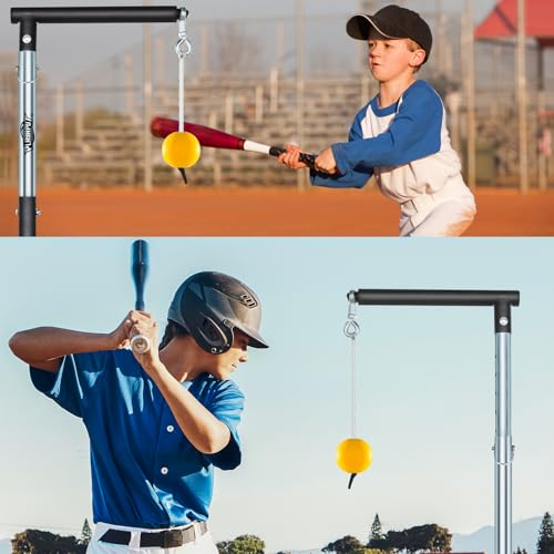 Adjustable Baseball & Softball Batting Tee with Tethered Ball - Portable Swing Trainer