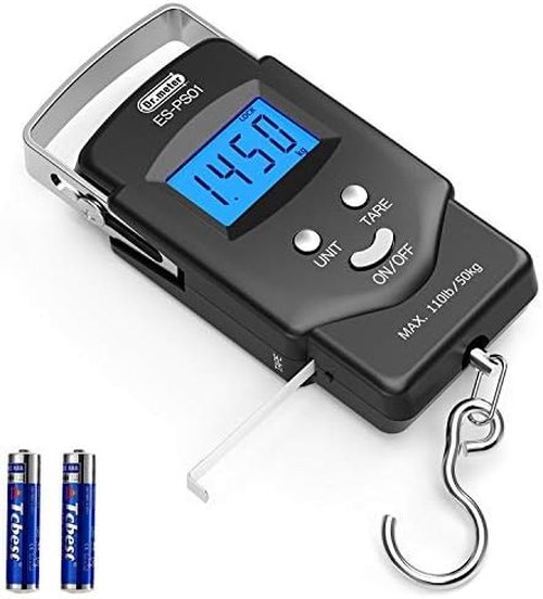 Dr.meter Fishing Scale - 110lb Digital Luggage Scale with Backlit LCD & Measuring Tape | Pocket Size, Batteries Included