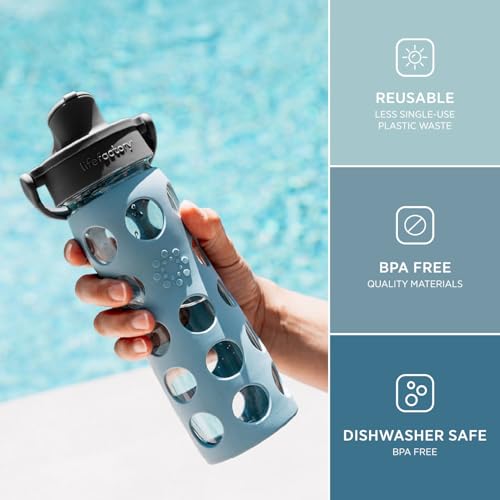 Lifefactory 22oz Glass Water Bottle with Active Flip Cap - Denim Variation