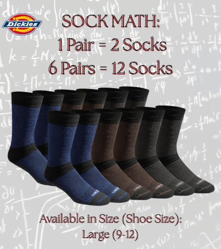 Dickies Men's Dri-Tech Moisture Control Max Crew Socks 6 Pairs - Brown Blue Grey Large Variation
