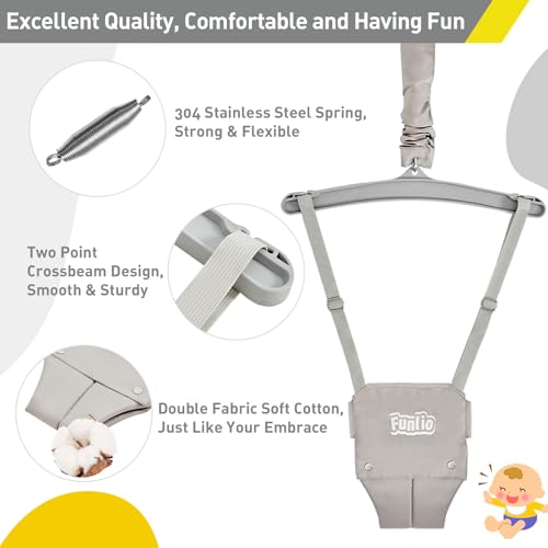 FUNLIO 2-in-1 Baby Jumper and Swing Set with Stand - Grey, Foldable & Safe