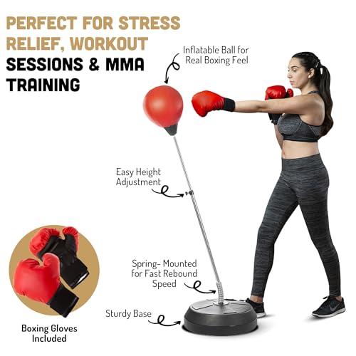 Adult Tech Tools Punching Bag with Stand – Adjustable Speed Boxing Set