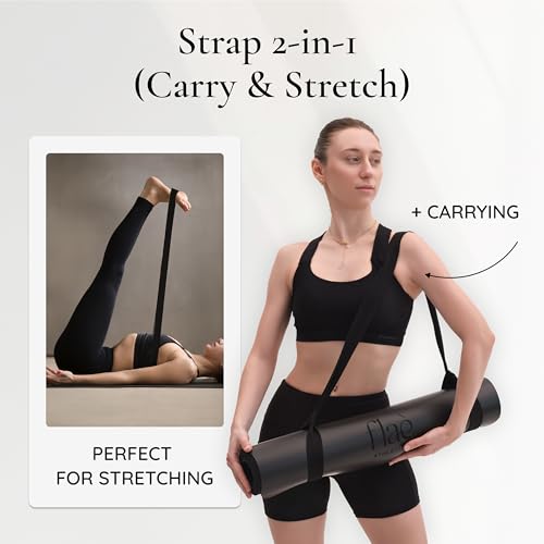 Charcoal Black Premium PU Yoga Mat with Non-Slip Grip & Carry Strap – 72x26 Inches