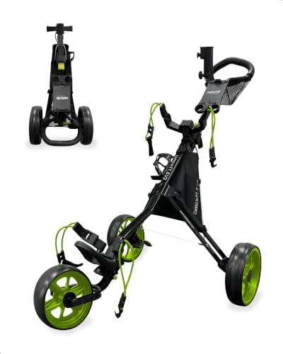 Lime Golf Push Cart - Lightweight Aluminum 3-Wheel Foldable Caddy with Accessories