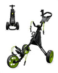 Lime Golf Push Cart - Lightweight Aluminum 3-Wheel Foldable Caddy with Accessories