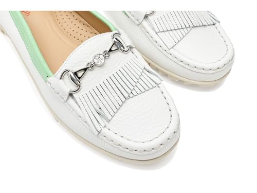 Golf Moccasins for Women - Lexington 2 White Grainy Lime, 8.5