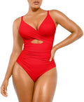 SHAPELLX Large Red Tummy Control One-Piece Swimsuit Women V-Neck Ruched Push-Up Slimming Bathing Suit with Built-in Bra