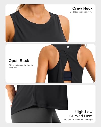 Women's Open Back Athletic Tank Top - Medium Black - Workout & Running Shirt