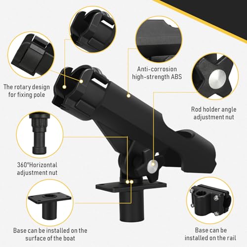 Fishing Rod Holders for Boat - Adjustable 360 Swivel Set of 6