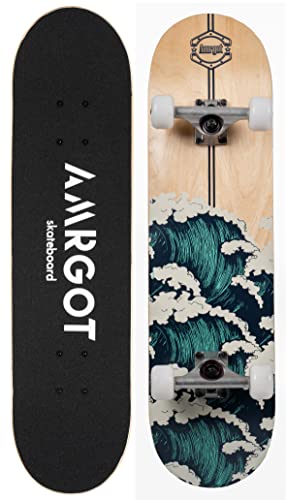 WiiSHAM 31-Inch Black Complete Beginner Skateboard for Kids & Adults, 7 Ply Maple