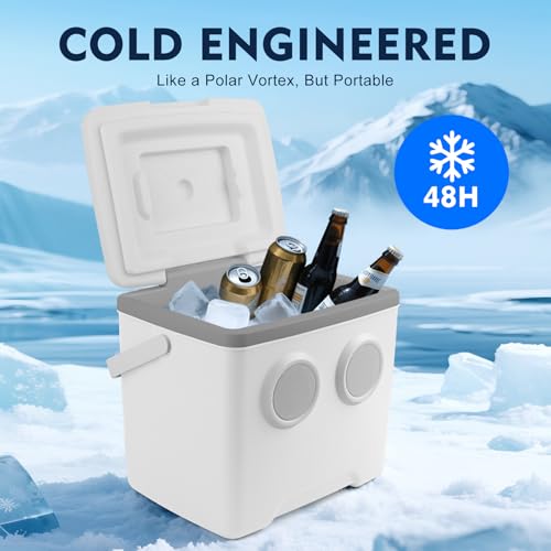 Maliansun Off-White Cooler with Bluetooth Speakers, 48-Hour Ice Retention