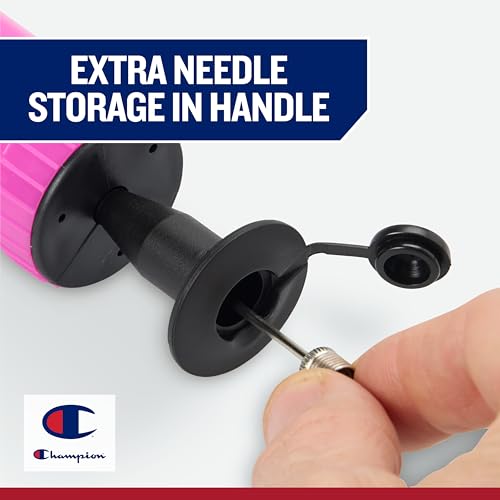 Pink & Black Champion Ball Pump with Pressure Gauge & Needles - Sports & Yoga Balls