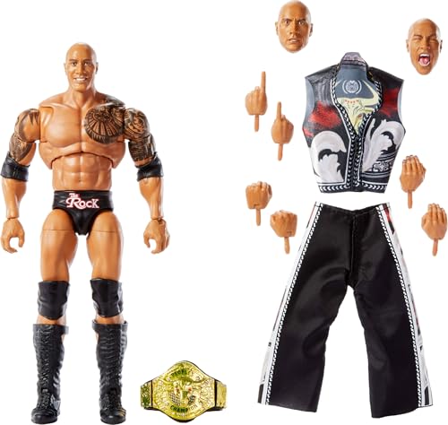 WWE Ultimate Edition Action Figure with Swappable Heads & Hands - The Rock 6-Inch Collectible Set