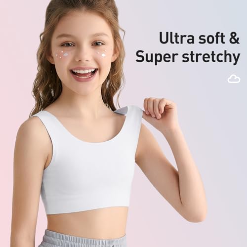 Girls Training Bras 6-12 Seamless No Pad Sports Bra Multipack - Medium, White Nude Pink Blue