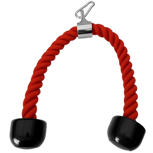 27 Inch Tricep Rope Attachment for Cable Machines – Anti-Slip Nylon Handle, Black/Red