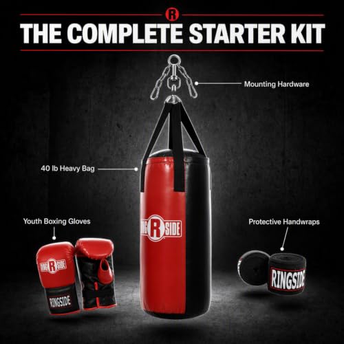 Youth Heavy Bag Kit with Gloves & Mounting Hardware - 40 lb Boxing Set for Kids