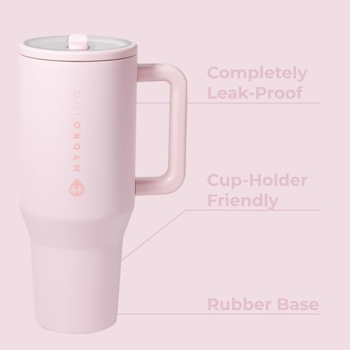 HydroJug Traveler - 40 oz Insulated Water Bottle with Handle & Flip Straw - Leak Resistant, Pink Sand