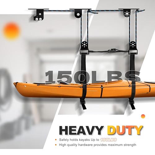 Garage Ceiling Kayak Hoist 10-14 Ft - Heavy Duty Lifting System for Up to 150 lbs