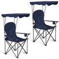 Heavy Duty Camping Chair with Canopy - Navy Blue 2-Pack, Adjustable Sunshade