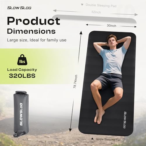 Widened Self-Inflating Camping Sleeping Pad 4in Foam Support with Pump Sack - Black