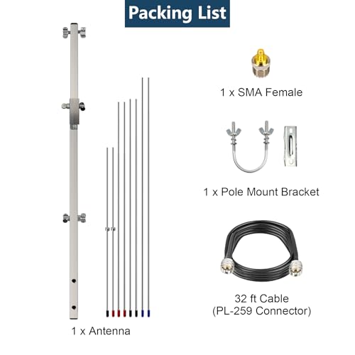 Dual Band Yagi Antenna for Ham Radio Set with 32ft Cable & Adaptor - Outdoor Directional 2m 70cm VHF UHF