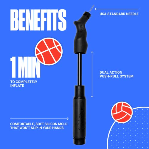 SPORTBIT Ball Pump for Sports Balls - Blue & Black Push & Pull Inflator
