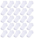 Kids Low Cut Ankle Socks 25 Pack Boys Girls Athletic Half Cushions - White 12-16 Years