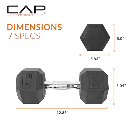 CAP 30 lb Chrome Handle Rubber-Coated Hex Dumbbells - Pair, Anti-Roll Home Gym Weights