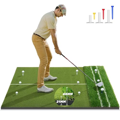 5' x 4ft Dual-Turf Golf Mat with Alignment Lines - Indoor/Outdoor Practice, High-Elasticity Base, Portable Golf Hitting Mat