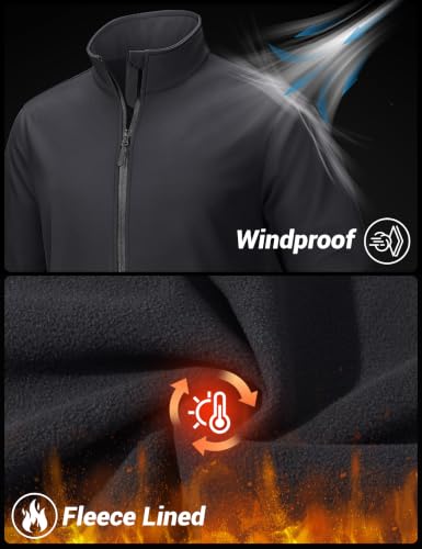 Men's Lightweight Softshell Waterproof Fleece Windbreaker Jacket - Small, Black
