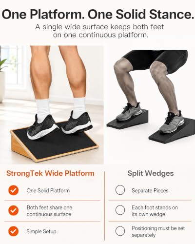 StrongTek Wooden Slant Board for Squats 25° Incline, 19.6-Inch Wide, Anti-Slip Support
