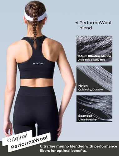 Women’s Merino Wool Racerback Sports Bra Large Black - Seamless & Breathable