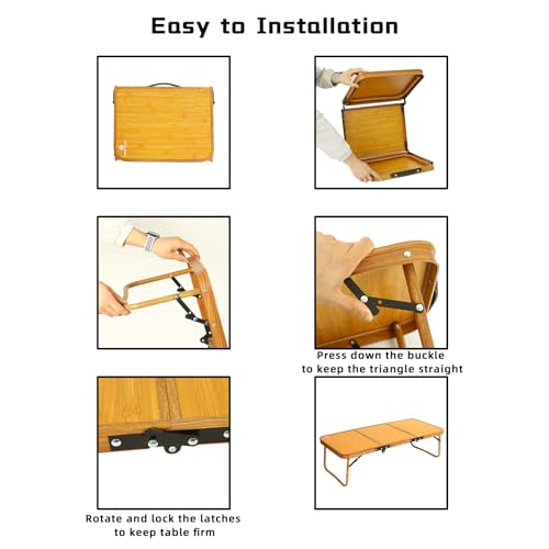 Portable Camping Table Ultralight Foldable 35x16 in with Bamboo Pattern, Outdoor Picnic & Hiking