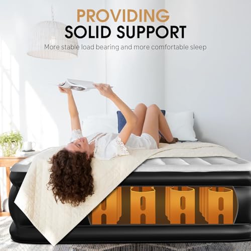 DIVON Queen Air Mattress with Built-in Pump, 18-Inch Raised, Grey for Guests & Camping