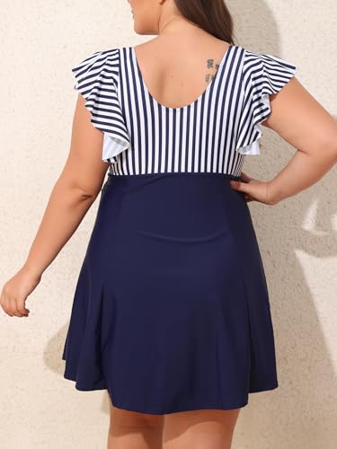 Plus Size Navy Stripe One Piece Swimsuit with Tummy Control - 4X-Large Plus
