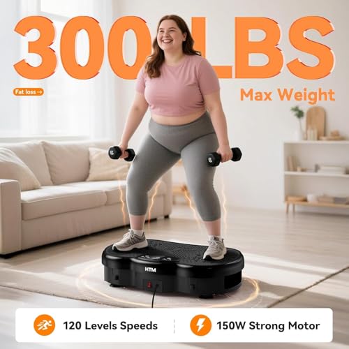 HTM Vibration Plate Exercise Machine Black Medium – 9 Modes, 120 Speeds, Remote