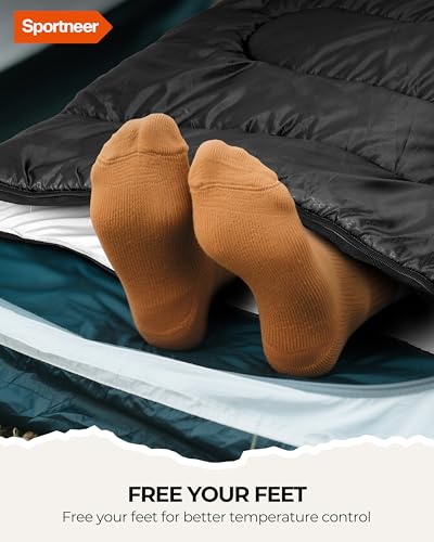Sportneer 4.4lb 3-Season Sleeping Bag for Adults & Kids, Black & Light Gray