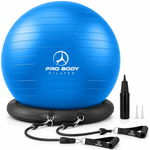 Blue Yoga Ball Chair for Office with Resistance Bands - 65cm
