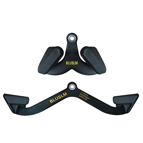 LAT Pulldown Bar Set for Cable Machine - 2 Pieces Ergonomic V & T-Bar Handles - Heavy Duty Steel, Rubber Coated for Back & Tricep Training - BL26
