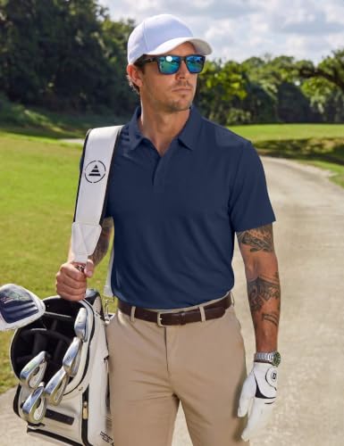 Men's Golf Polo Shirt Short Sleeve Quick Dry Moisture Wicking Performance Collared Navy XL