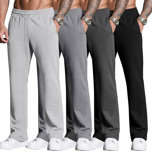Men's Baggy Lightweight Sweatpants - Neer 4 Pack, Black & Gray, Large