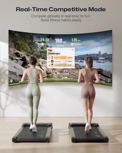 UREVO Black Smart Under Desk Treadmill with App Control & Shock Absorption