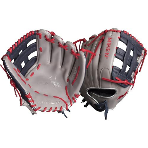 Miken Player Series Slowpitch Softball Glove - Fielding, Right Hand Throw, 13 Inch, Grey/Navy/Red