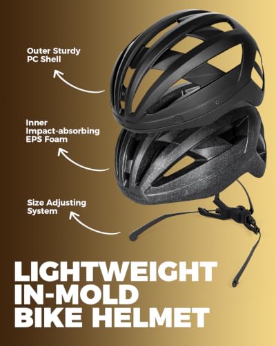 Bike Helmet for Adults with Visor & Goggles, Rear Light, Black, L Size (57-61cm)