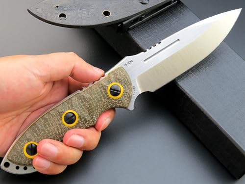 Eafengrow EF139 Fixed Blade Knife with 154CM Steel Blade, Micarta Handle, Army Green, Full Tang, Survival & Camping Tool