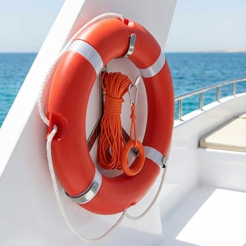 23 Inch Life Ring Buoy with 98.4 FT Floating Rope for Boat & Pool Safety