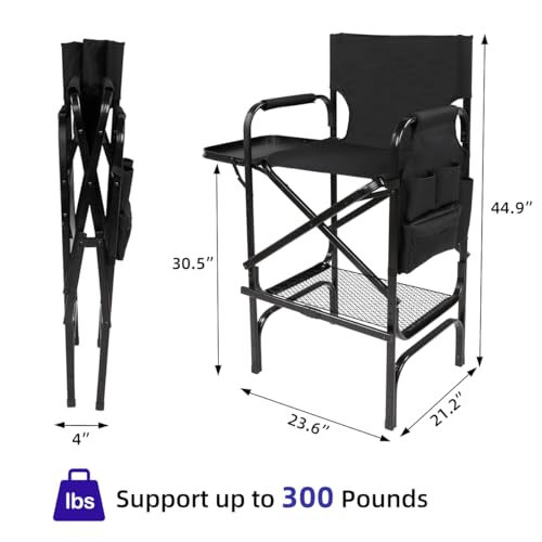 Zenicham 44.9 Inch Tall Folding Makeup Chair with Storage Bag, Black